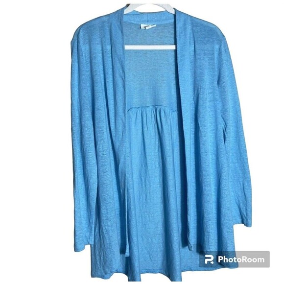 J. Jill Love‎ Linen  Open Cardigan M Petite Bright Blue Beachy Coastal - Picture 1 of 6